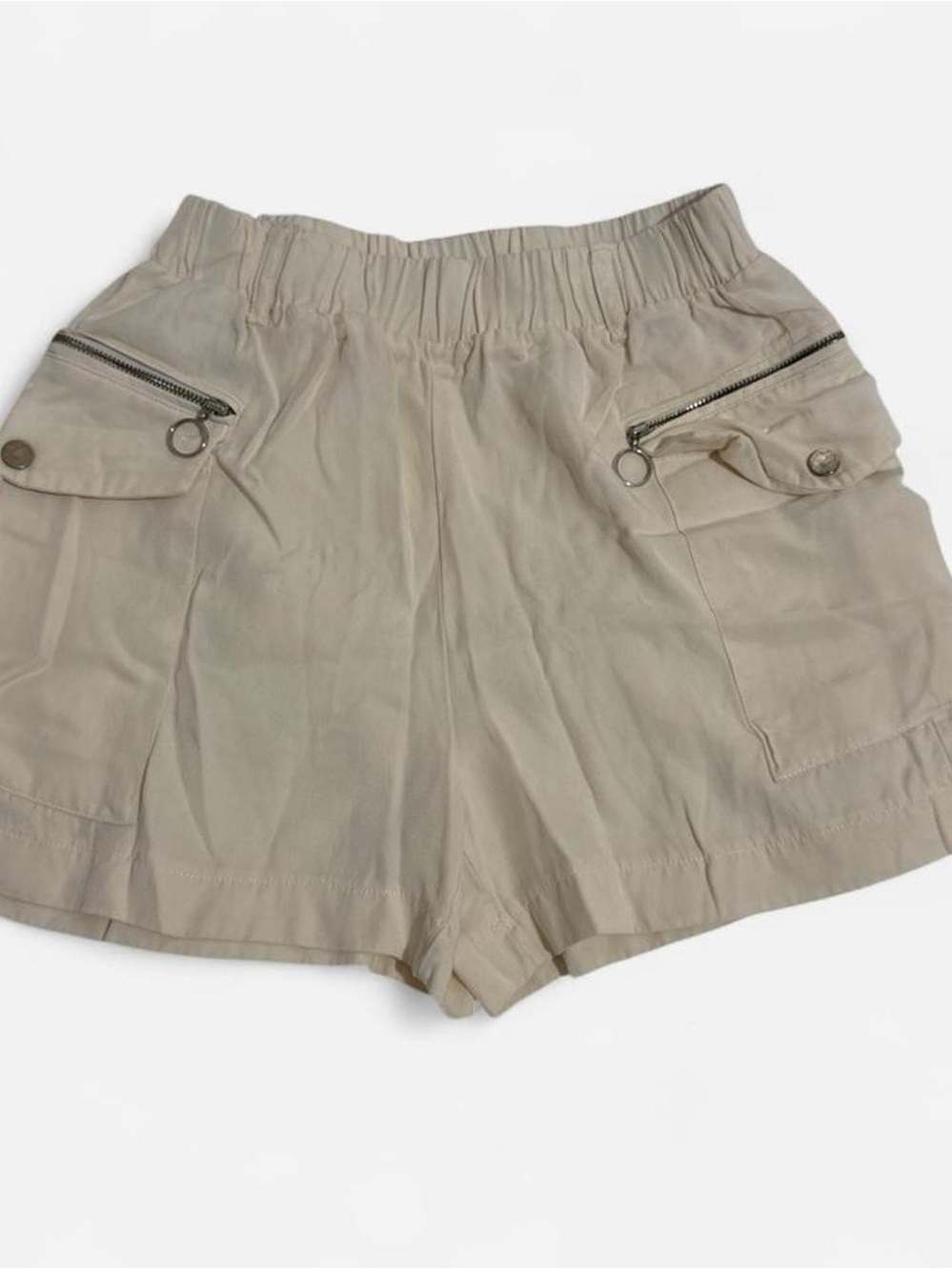 Zara Beige Taupe Utility Cargo Shorts with Ring-Zip Pockets